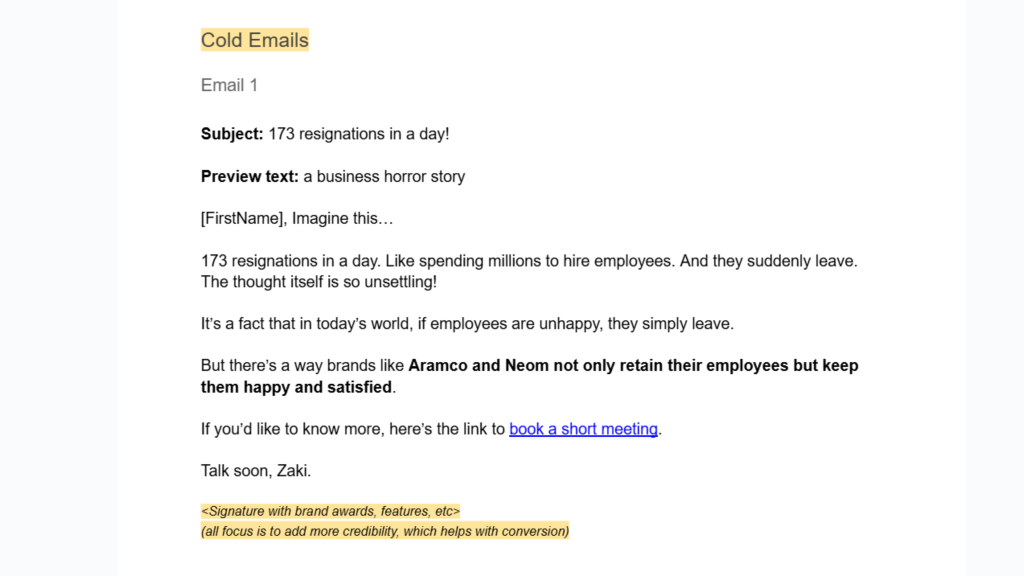 Sample of Cold Emails