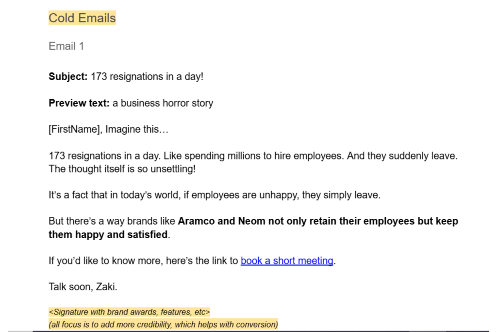 e-mail copywriting example in best copywriting practices