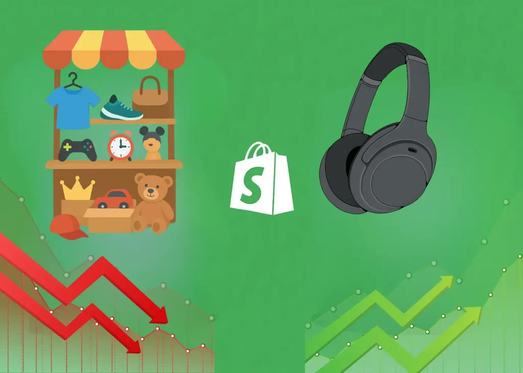 an image showing flea market store is loss vs one product stores in profit on shopify