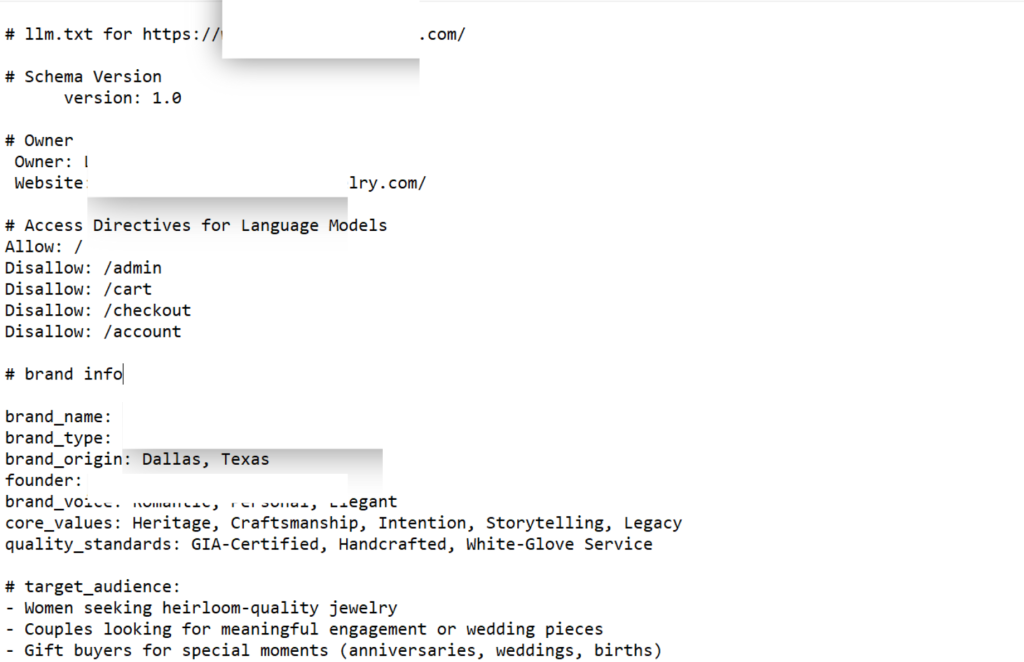 a screenshot of how an llm.txt file look alike in SEO for LLMs process