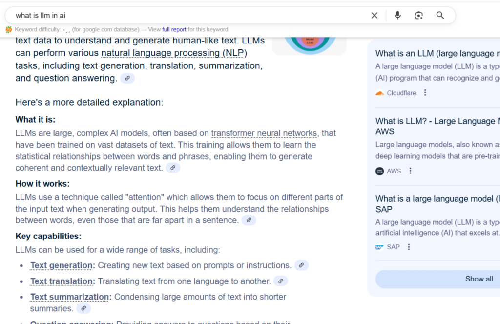 A screenshot of how Answer engine optimization show structured content to users 