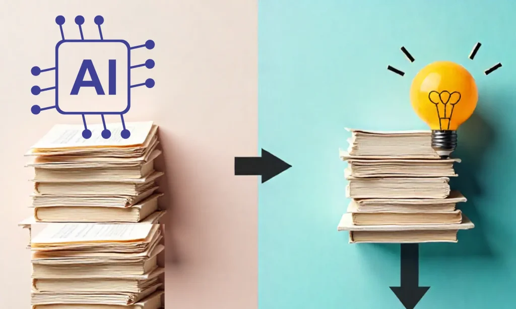 Comparison graphic showing AI creating quantity of drafts and humans adding quality through creativity and strategy, resulting in high-quality SEO copy."