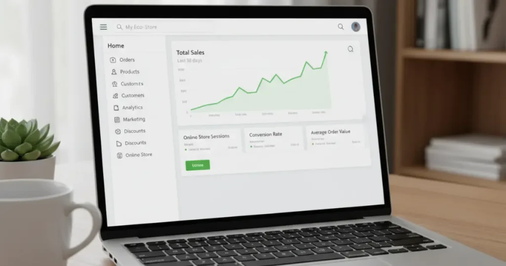 a laptop screen showing shopify's sales dashboard