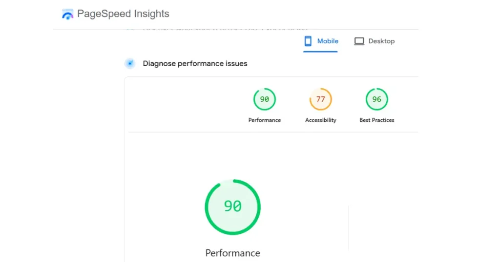 Google Page Speed Insights screenshot